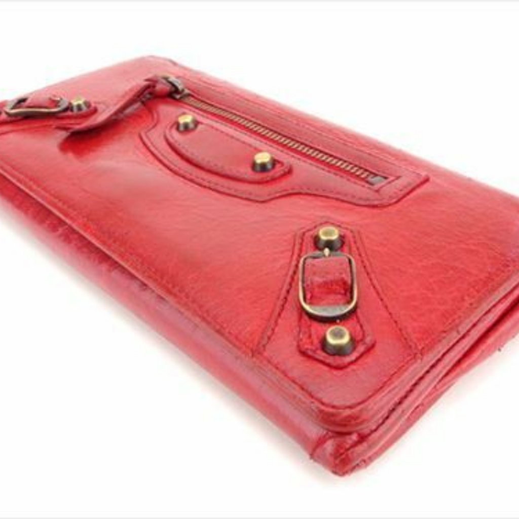 Balenciaga Wallet Purse Long Wallet Red Leather Woman Authentic Used G1316